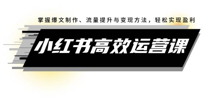 小红书高效运营课：掌握爆文制作、流量提升与变现方法，轻松实现盈利 - 晨鑫项目库-晨鑫项目库