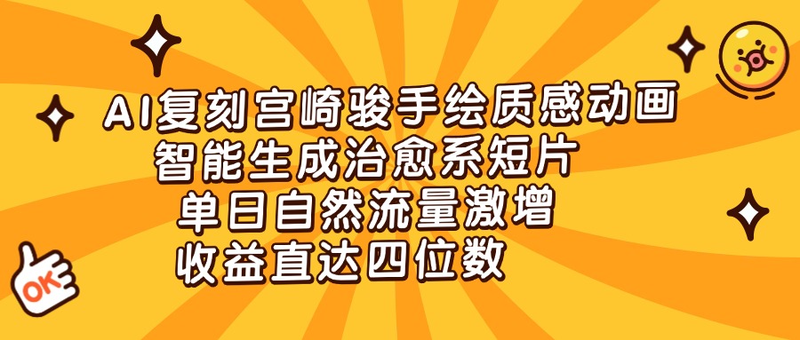 AI复刻宫崎骏手绘质感动画，智能生成治愈系短片，单日自然流量激增，收益直达四位数 - 晨鑫项目库-晨鑫项目库