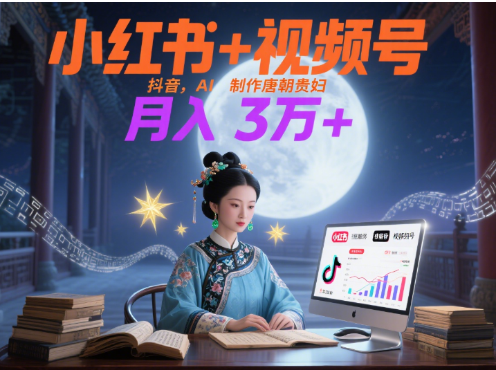小红书+视频号+抖音，AI轻松制作唐朝贵妇IP，毒鸡汤、励志、减肥瘦身、养生赛道轻松切入，每天30分钟，轻松产出N条，月入3万+  - 晨鑫项目库-晨鑫项目库