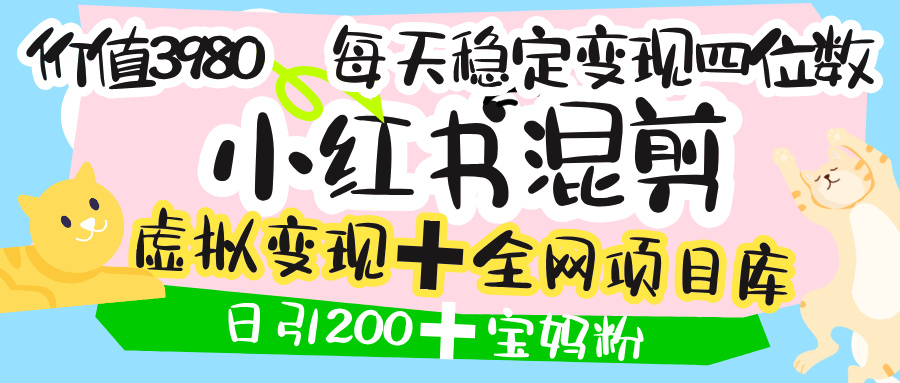 价值3980的小红书混剪， 虚拟变现 ＋全网项目库 ， 日引200+宝妈创业粉，每天稳定四位数变现 - 晨鑫项目库-晨鑫项目库