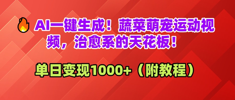 AI一键生成！蔬菜萌宠运动视频，治愈系的天花板！单日变现1000+（附教程） - 晨鑫项目库-晨鑫项目库
