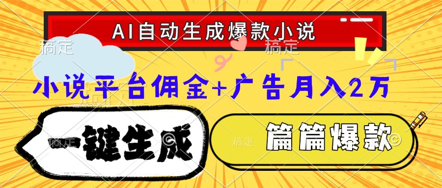 Ai自动生成网文爆款小说，一件生成小说大纲、故事情节，每篇都是爆款，小说平台佣金加广告月入2万 - 晨鑫项目库-晨鑫项目库