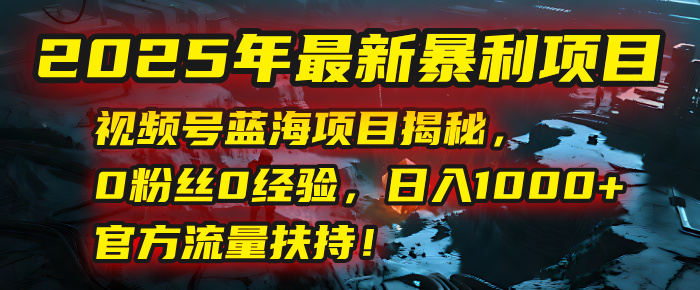 2025年最新暴利项目：视频号蓝海项目揭秘，0粉丝0经验，日入1000+，官方流量扶持！ - 晨鑫项目库-晨鑫项目库