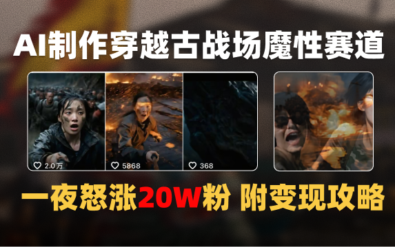 AI制作穿越古战场视频一夜涨粉20W保姆级教学（附AI变现指南） - 晨鑫项目库-晨鑫项目库