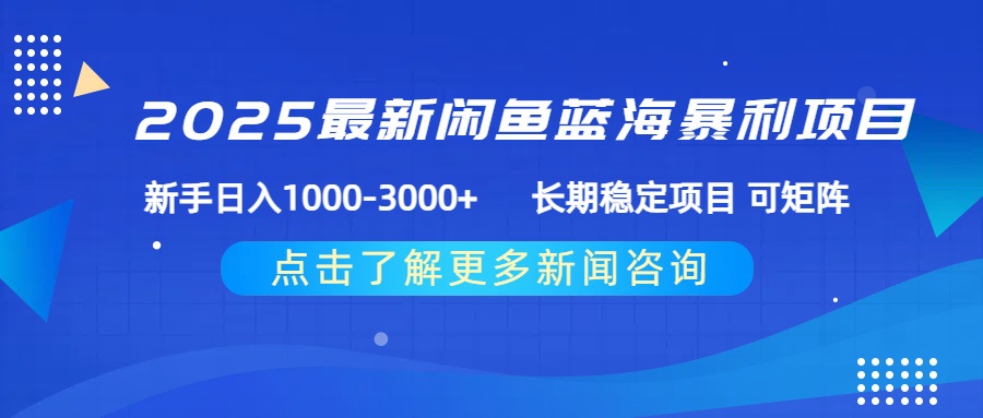 2025最新闲鱼蓝海暴利项目 ，新手日入1000-3000+ 长期稳定项目 可矩阵 - 晨鑫项目库-晨鑫项目库
