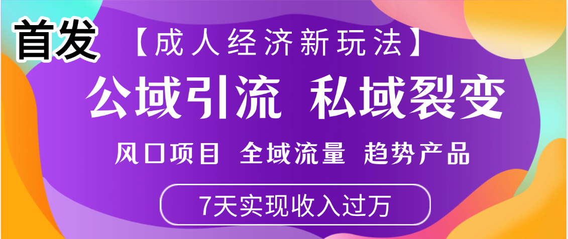 首发：【成人经济新玩法】市面独家玩法，风口项目、全域流量、趋势产品，7天实现月入过万 - 晨鑫项目库-晨鑫项目库